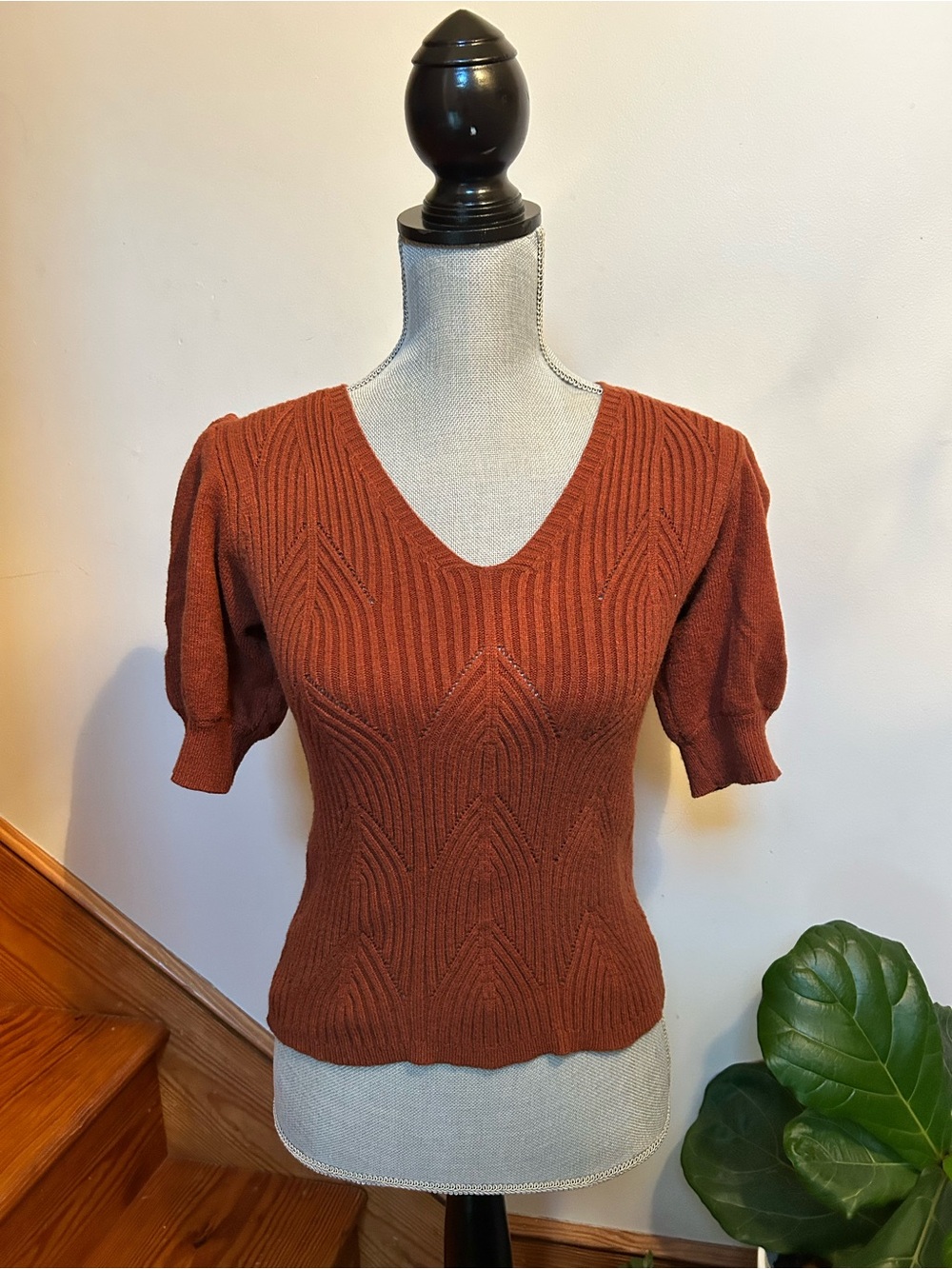 Blu Pepper Burnt Orange Knit V-Neck Sweater